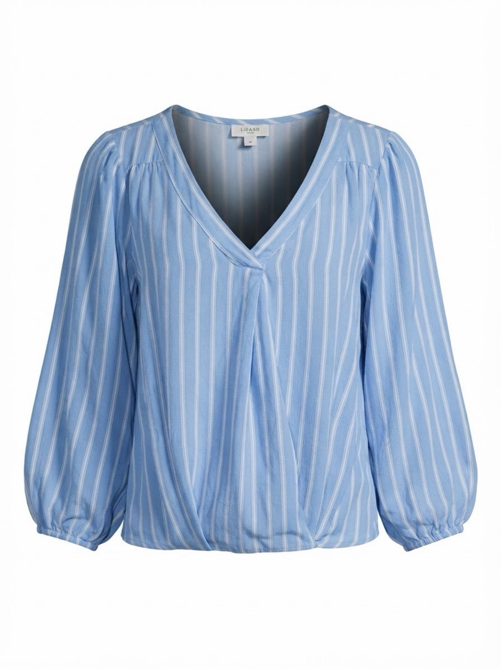 St. John's Bay Light Blue & White Striped V-Neck Blouse